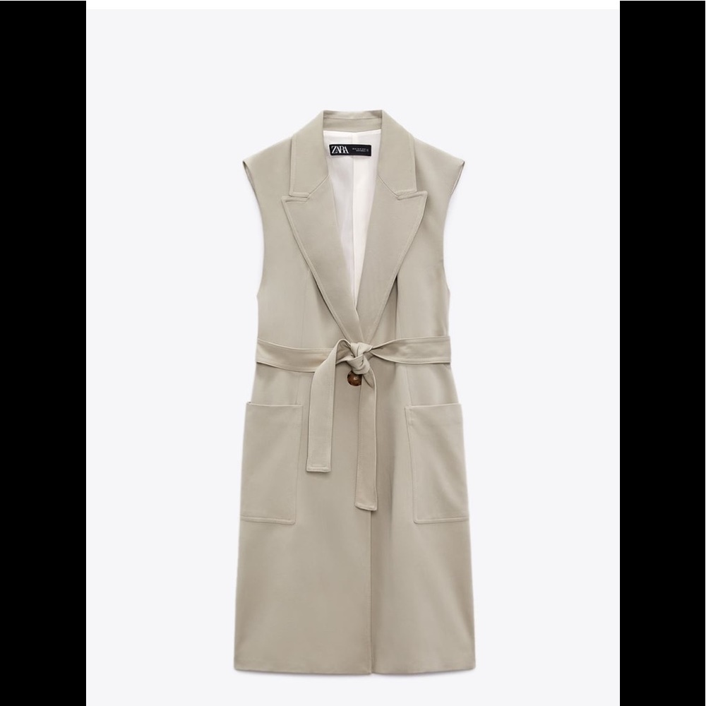 (NWT) Zara Long Belted Vest XS